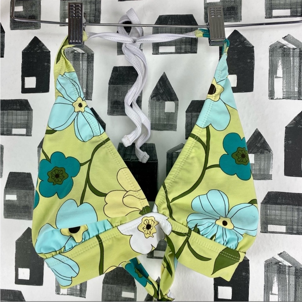 70’s style bikini halter set 2 piece swimsuit - green floral